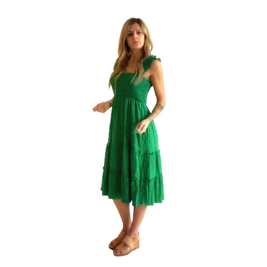 Kelly Green Ruffle Strap Midi Dress