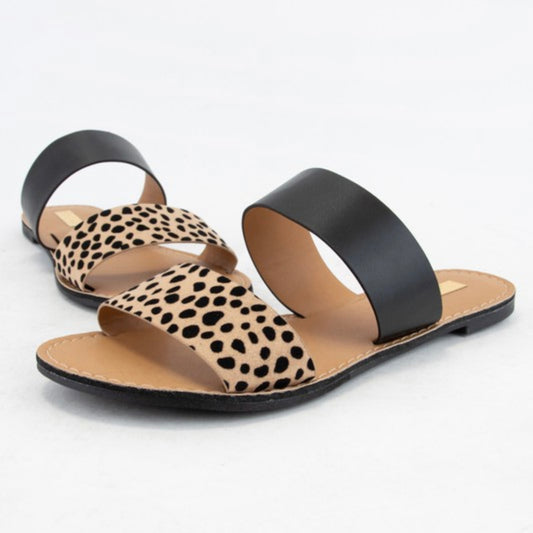 Black and Leopard Slide Sandal