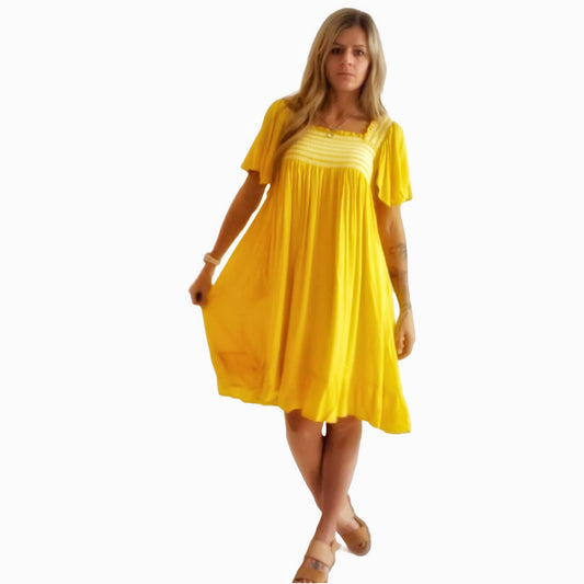 Honey Yellow Mid Length Short Sleeve Dress