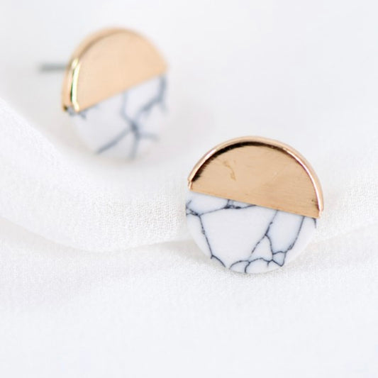 Small Marble Detail Round Stud Earrings